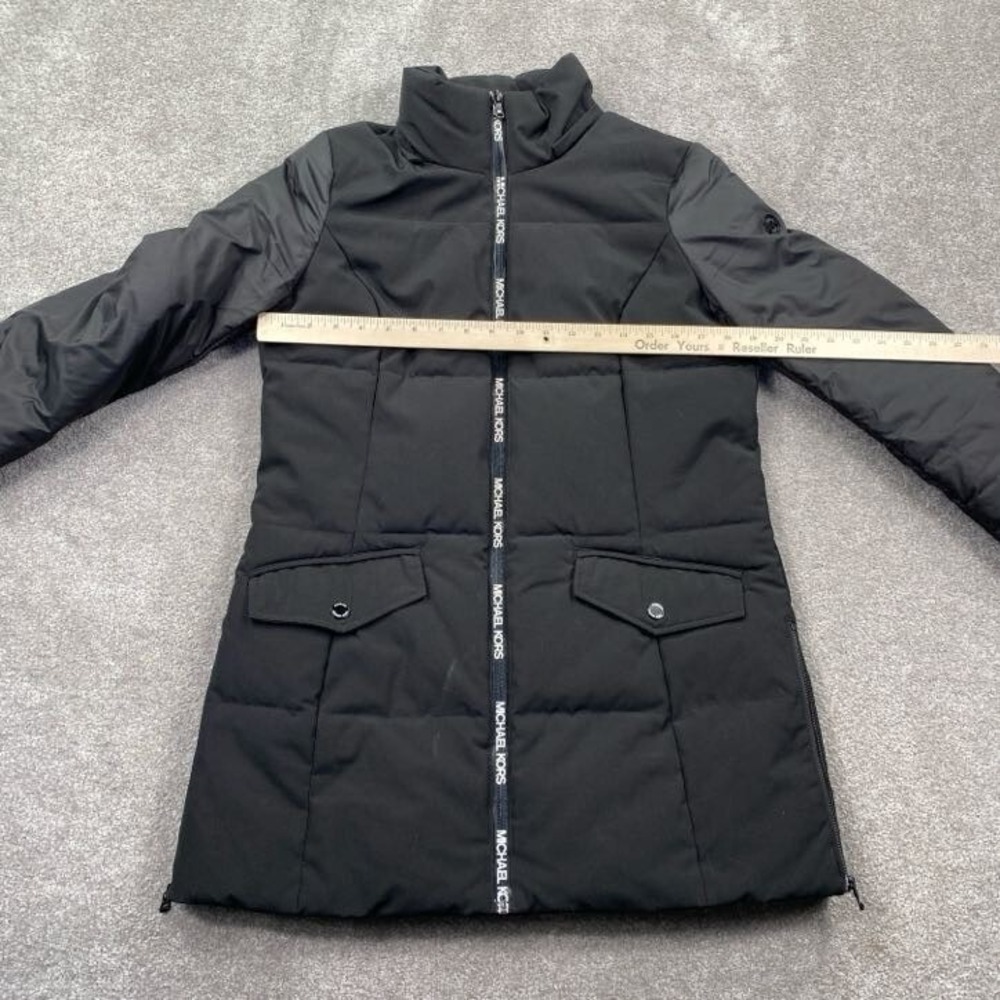 Michael Kors Puffer Jacket Women Size S Black Long Zip Up Quilted Coat - Picture 6 of 9